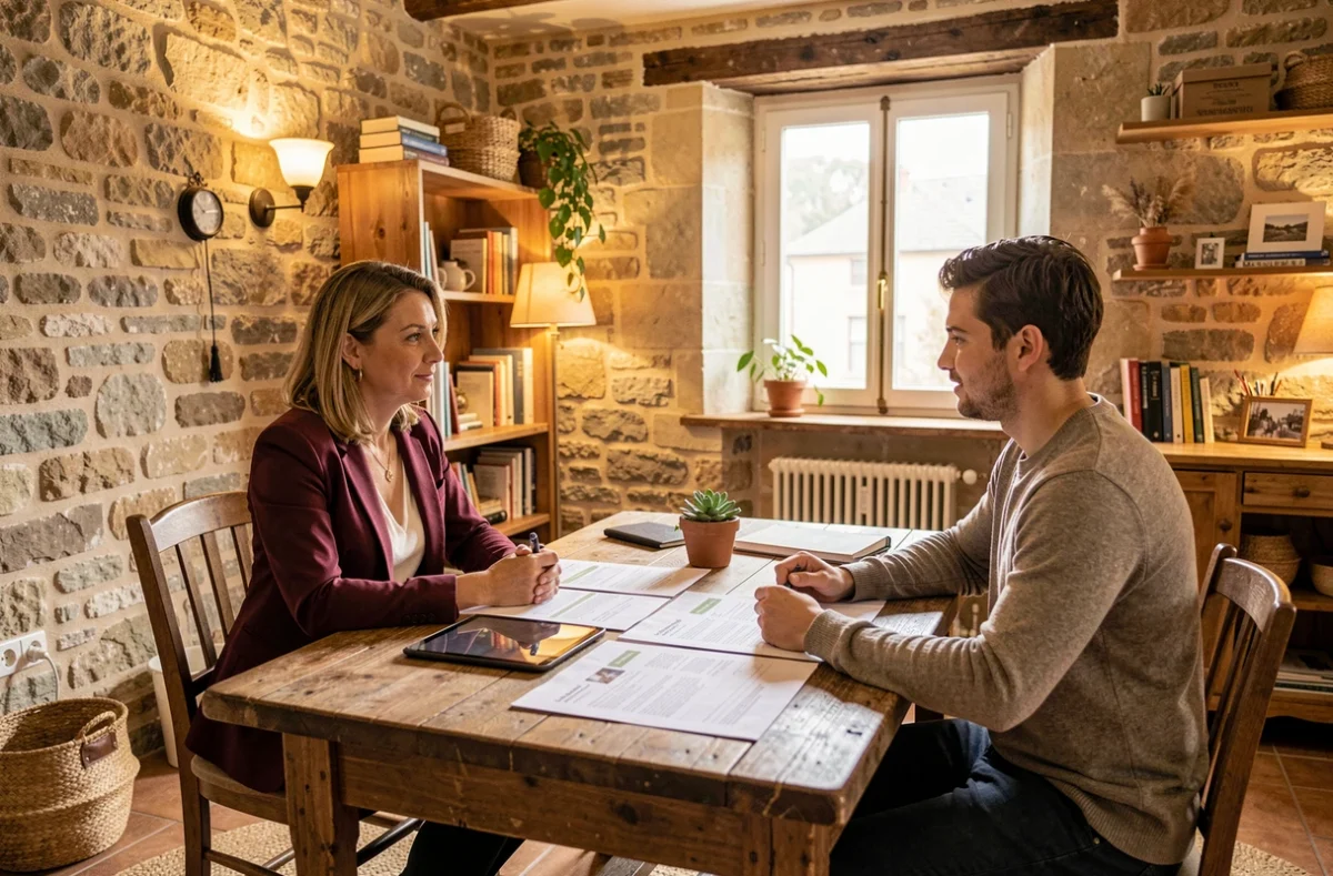 Conseillère de L'Atelier du Crédit recevant un couple pour une simulation de prêt immobilier