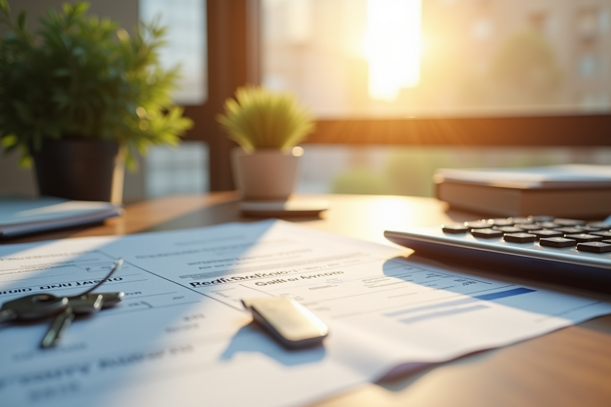 Bureau moderne avec documents fiscaux et clés de location