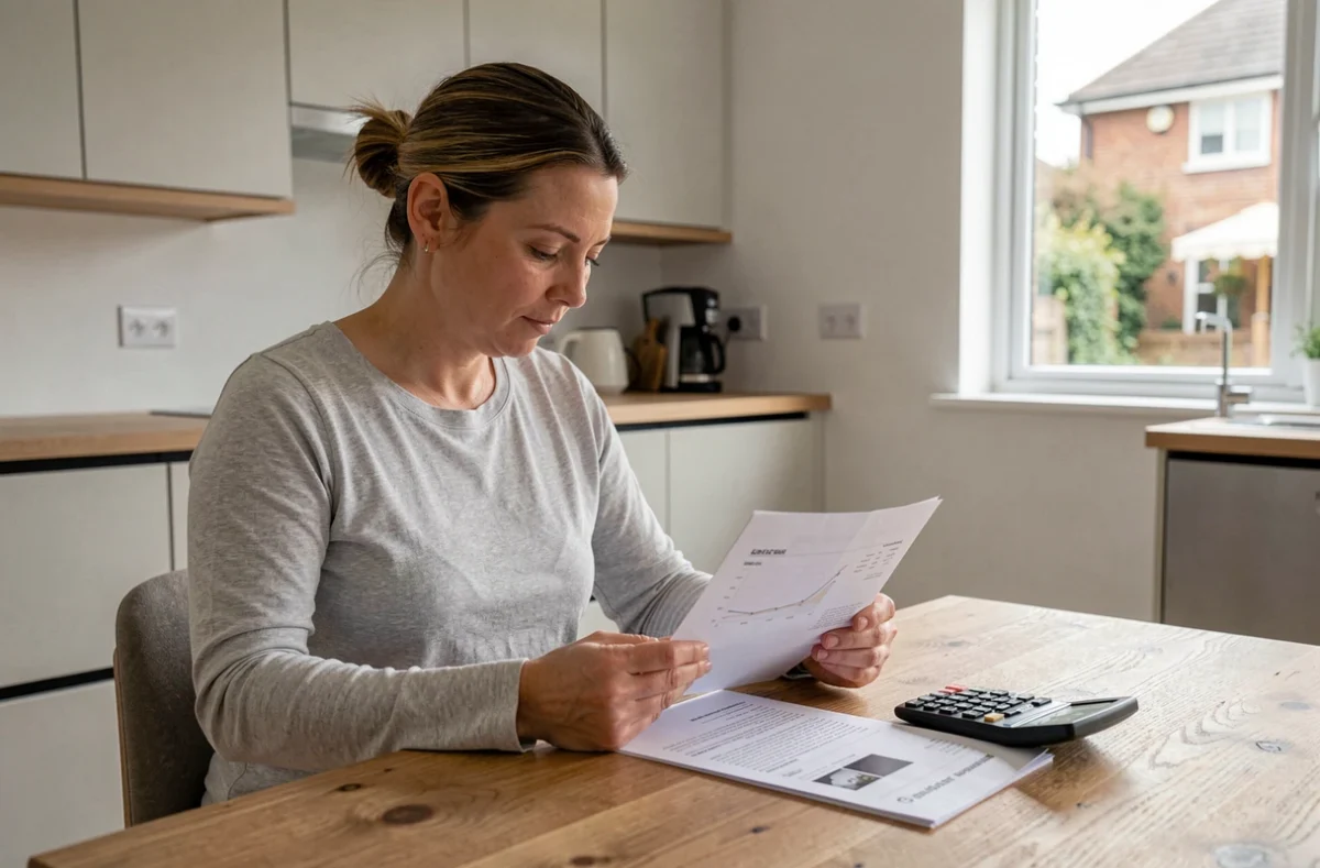 Femme calculant ses économies grâce au dispositif PSLA et à la TVA à taux réduit de 5,5 % pour l'achat immobilier