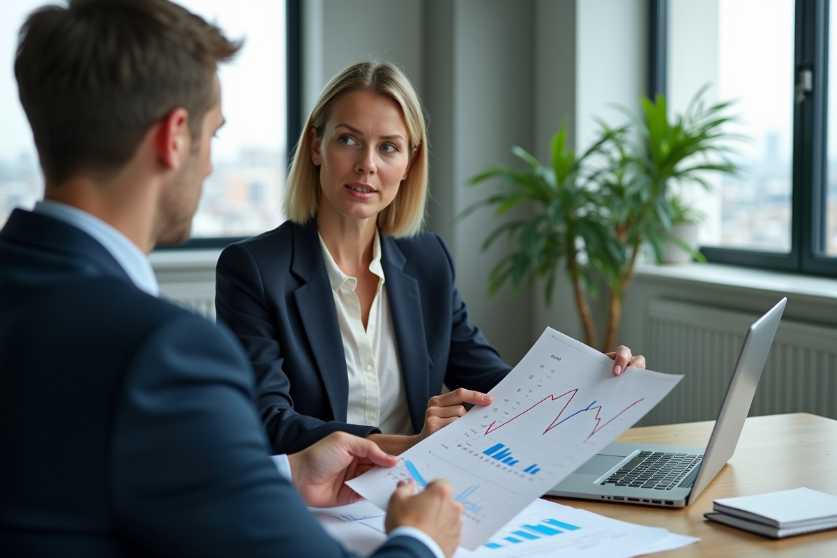 Conseillère financière expliquant un graphique d