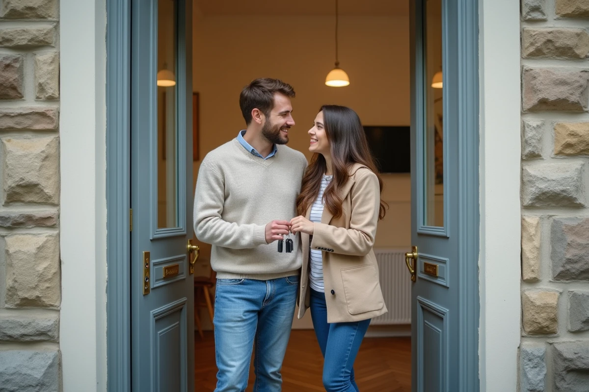 Jeune couple recevant les clés de leur appartement rénové à Colmar