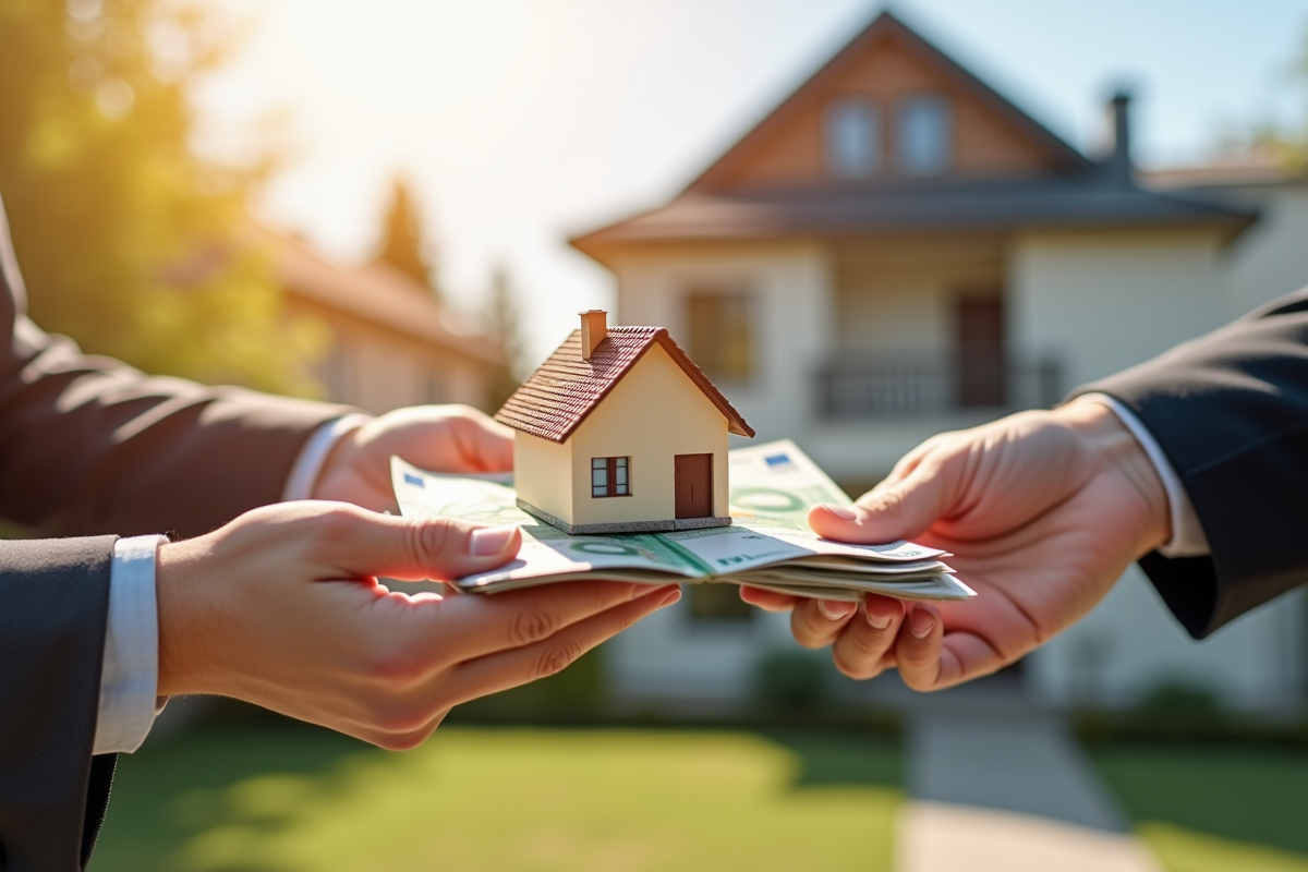 Echange de maison miniature et billets d euro en main