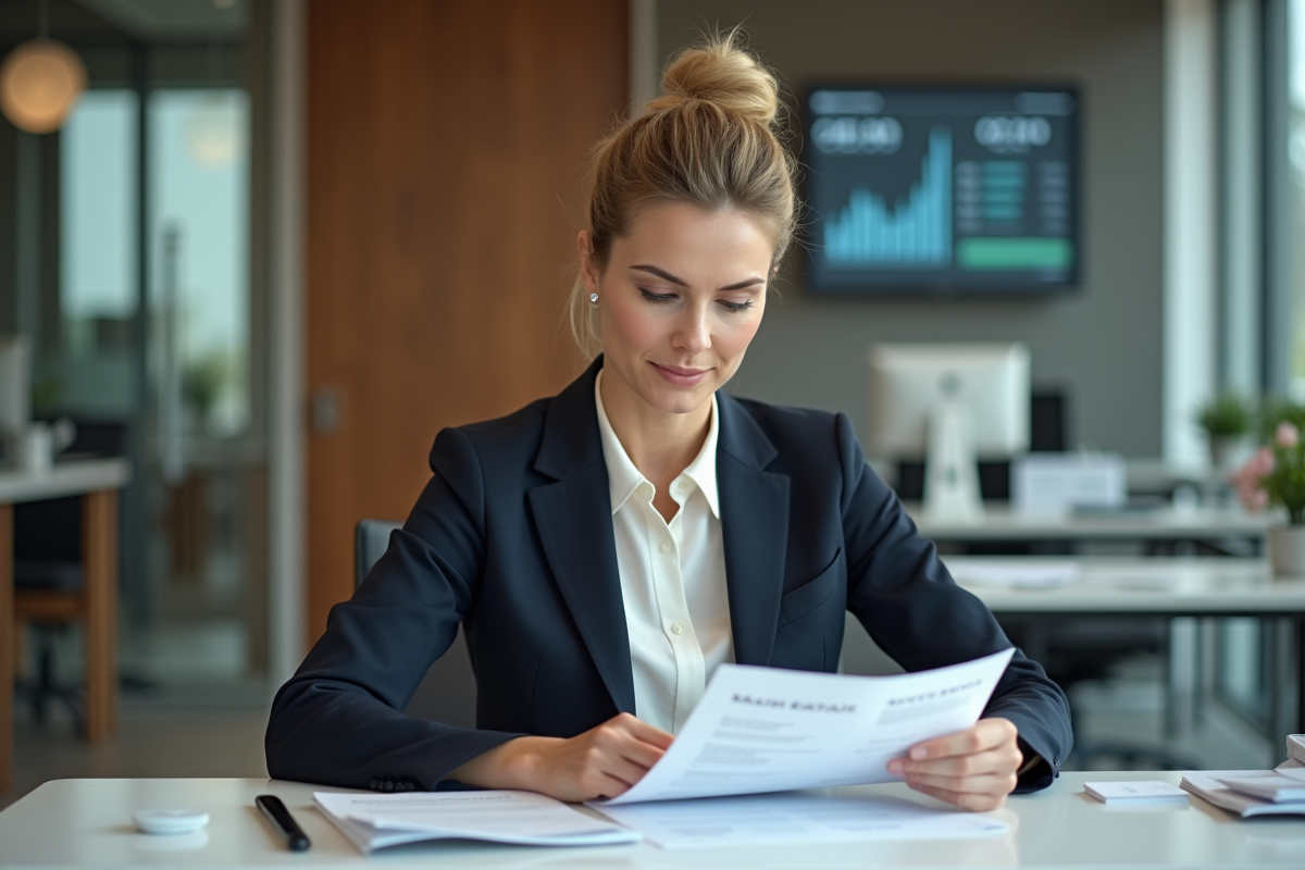 Femme d affaires en réunion dans une banque moderne