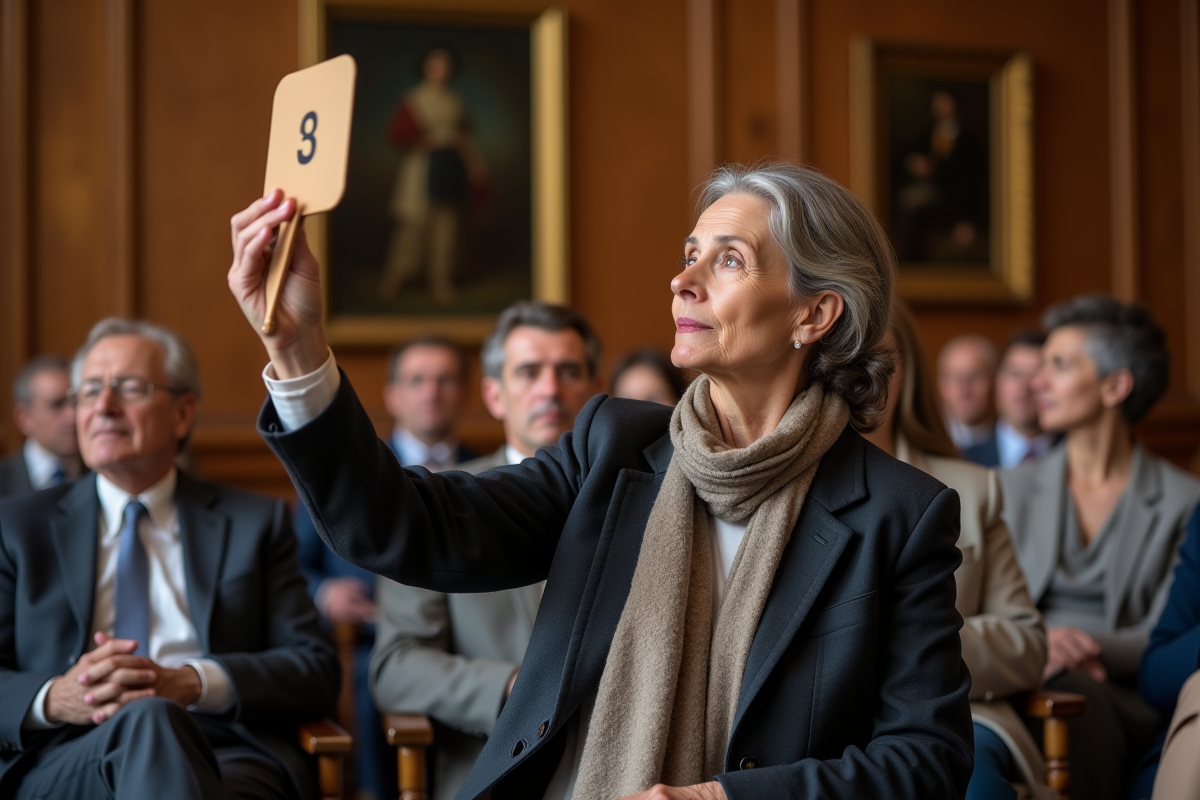 Femme d'âge moyen lors d'une vente aux enchères