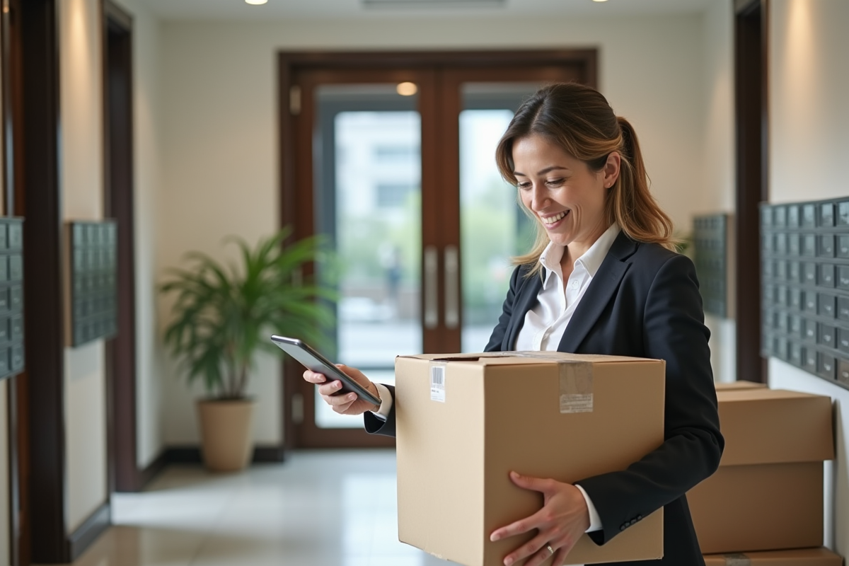 Femme vérifiant ses documents dans le hall d