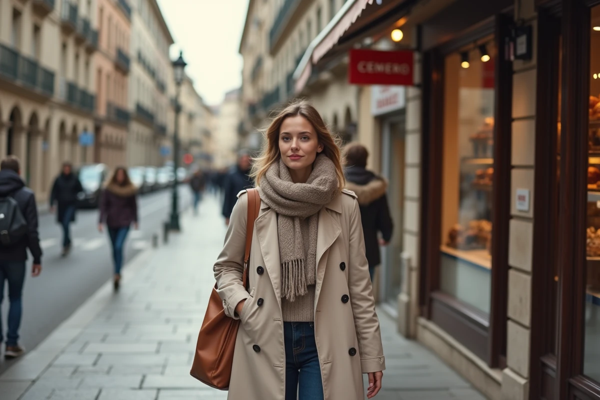 Jeune femme passant devant une boulangerie &agrave; RomanssurIs&egrave;re