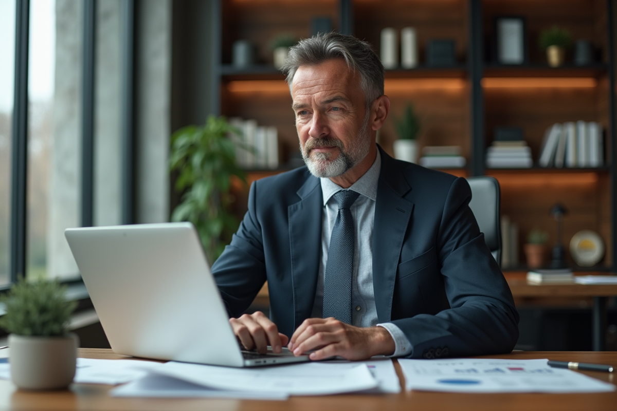 Homme d'affaires étudiant des graphiques financiers dans un bureau moderne