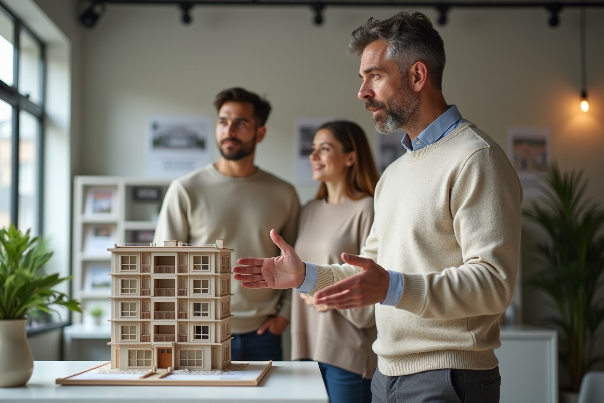 Homme montrant un modèle d