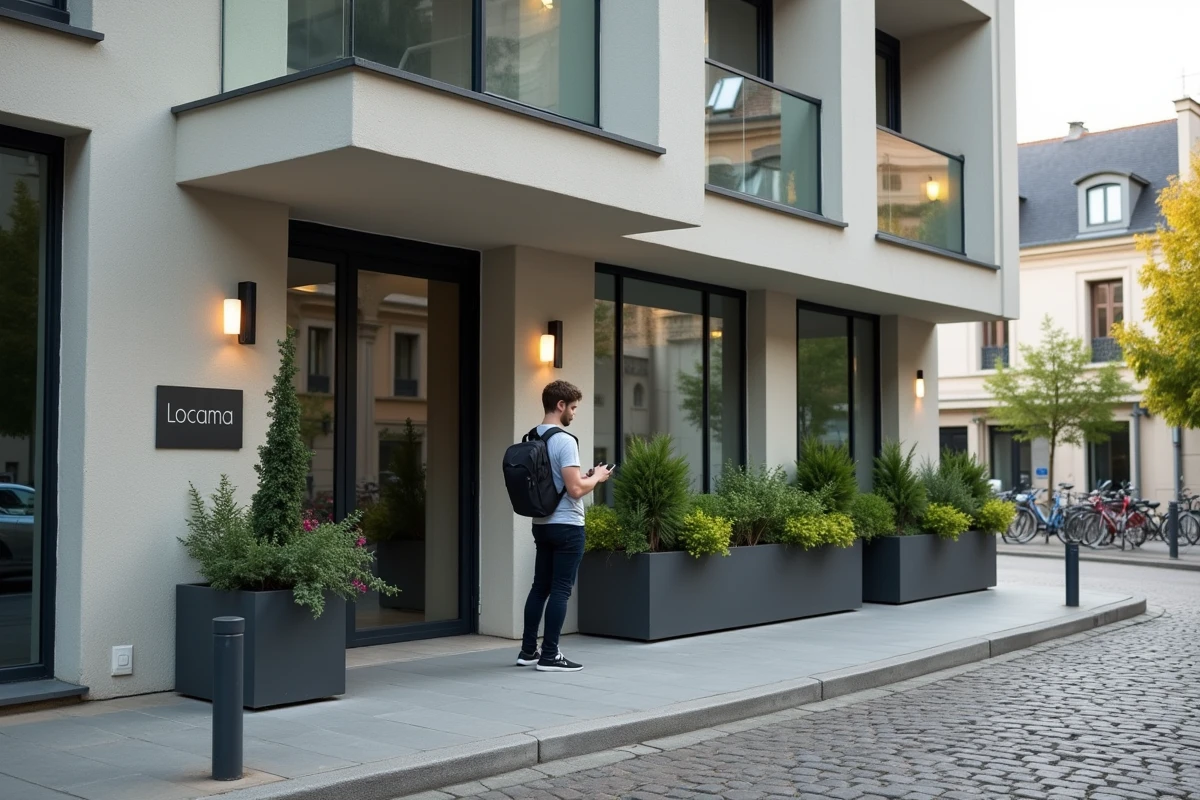 Fa&ccedil;ade d'un immeuble r&eacute;sidentiel moderne &agrave; La Roche-sur-Yon proposant des studios &agrave; loyer ma&icirc;tris&eacute; avec Locama