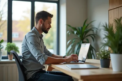 Inspecteur immobilier au bureau avec ordinateur portable