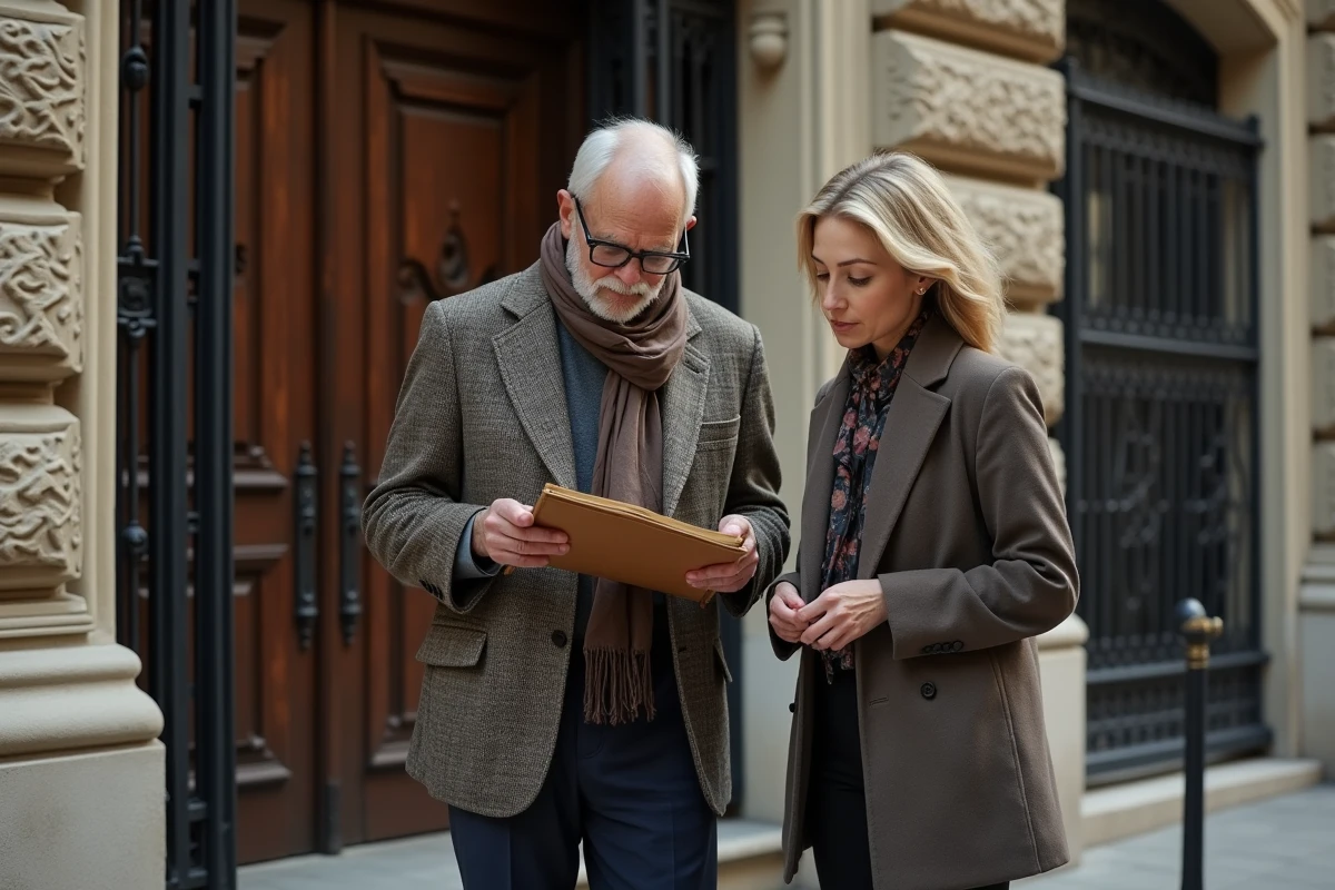 Homme et femme devant un immeuble ancien en copropri&eacute;t&eacute;