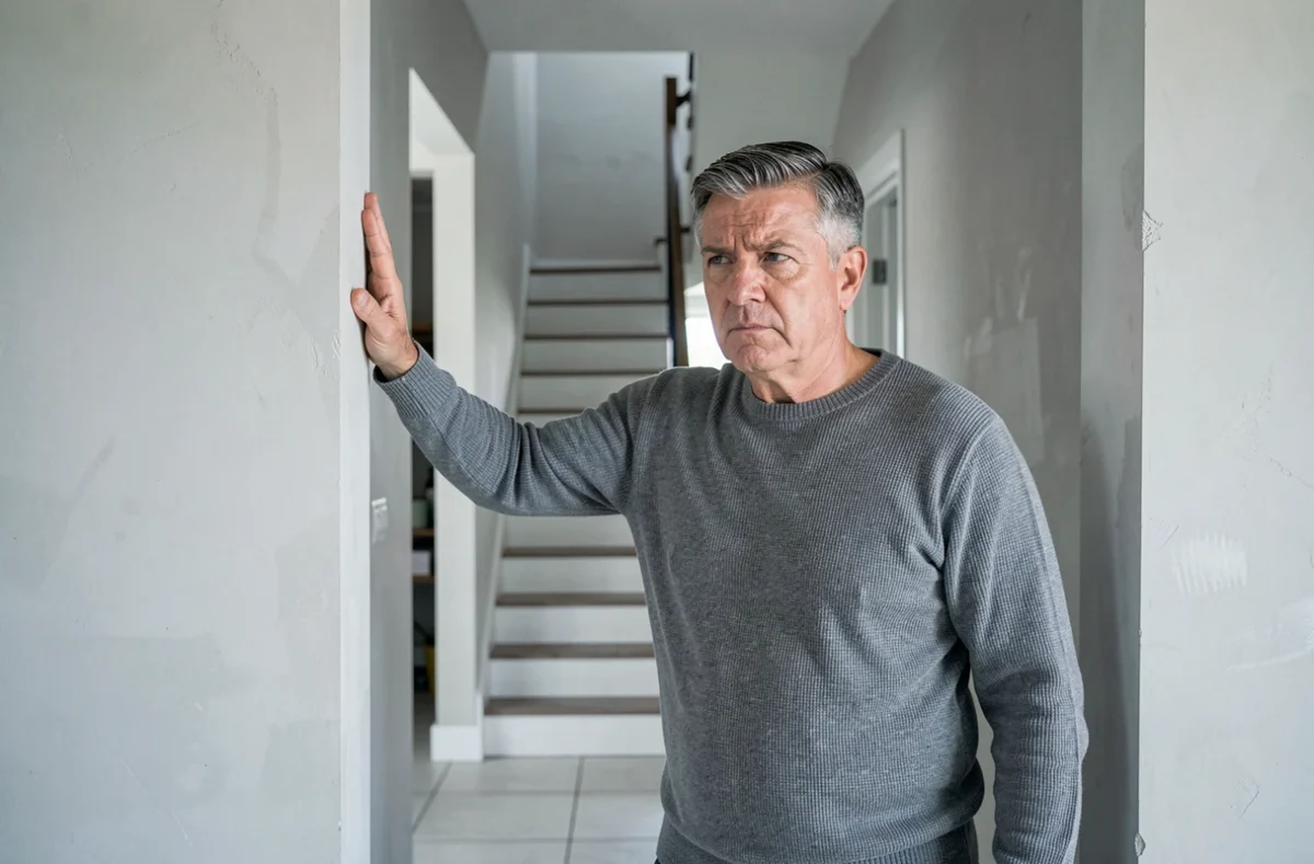 Homme inspectant la qualité de construction d'une maison neuve d'un promoteur immobilier