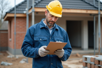 Ouvrier de construction en tenue de chantier sur site