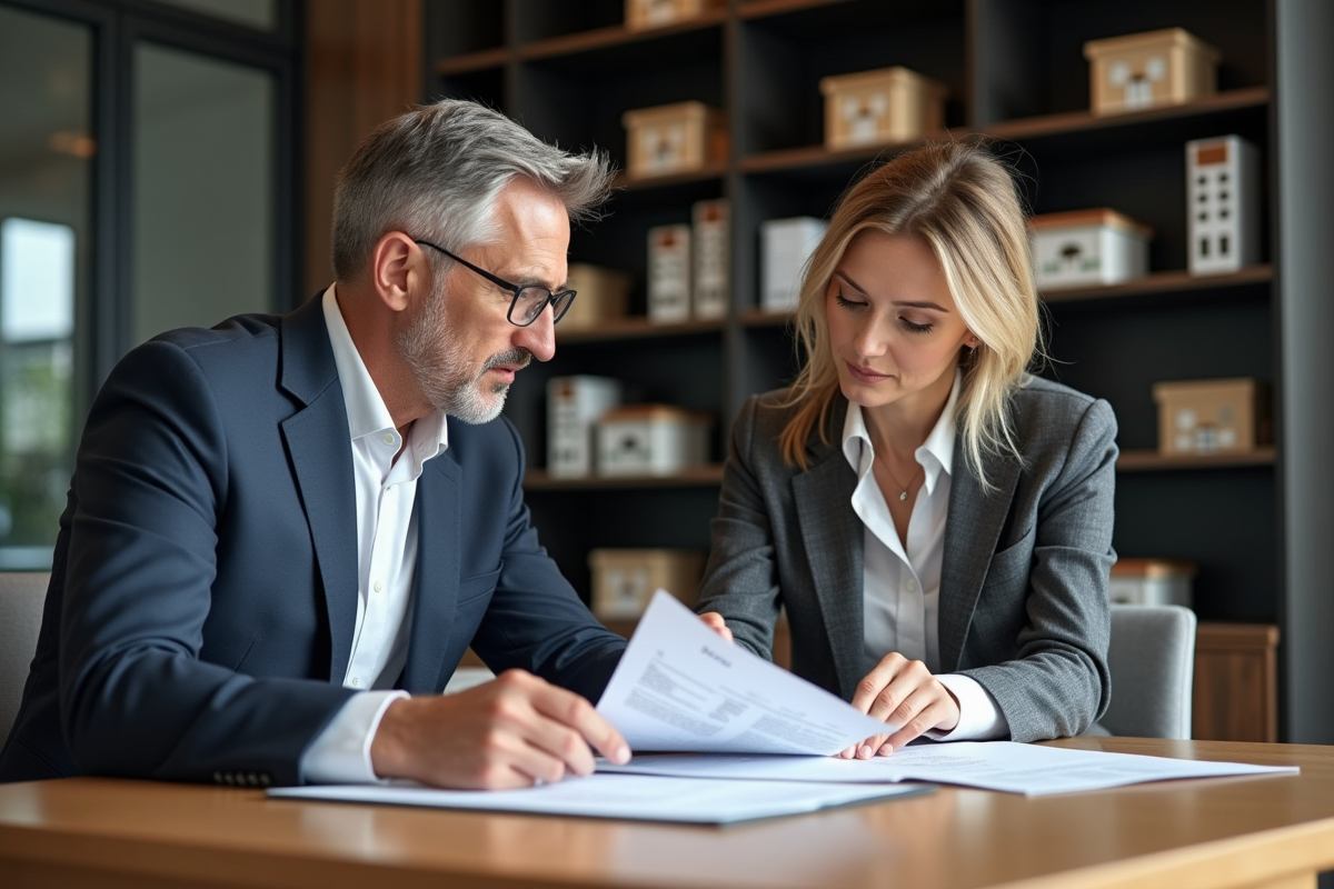 Couple d'affaires en réunion dans un bureau moderne