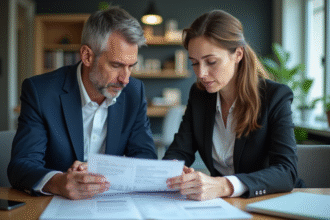 Homme d'affaires et femme en réunion dans un bureau moderne