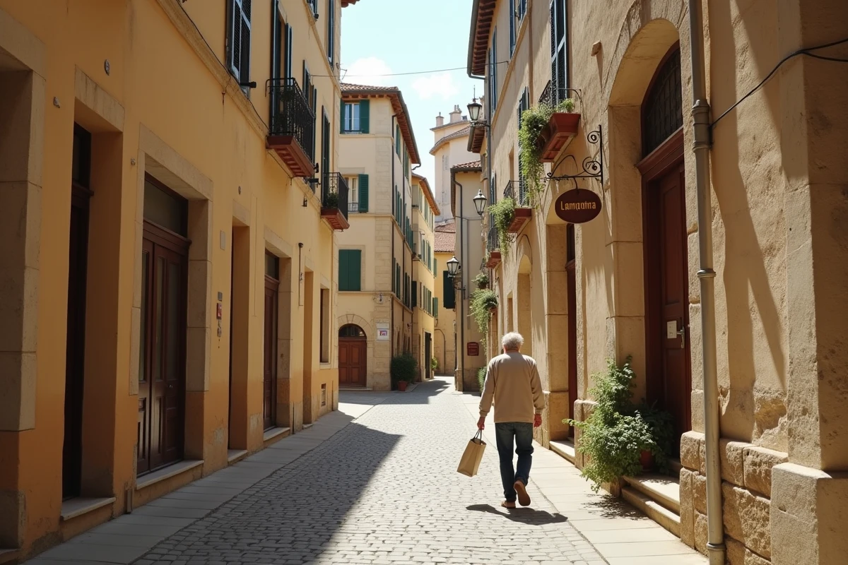 Ruelle pavée typique du quartier historique intra-muros d'Avignon avec ses façades en pierre calcaire