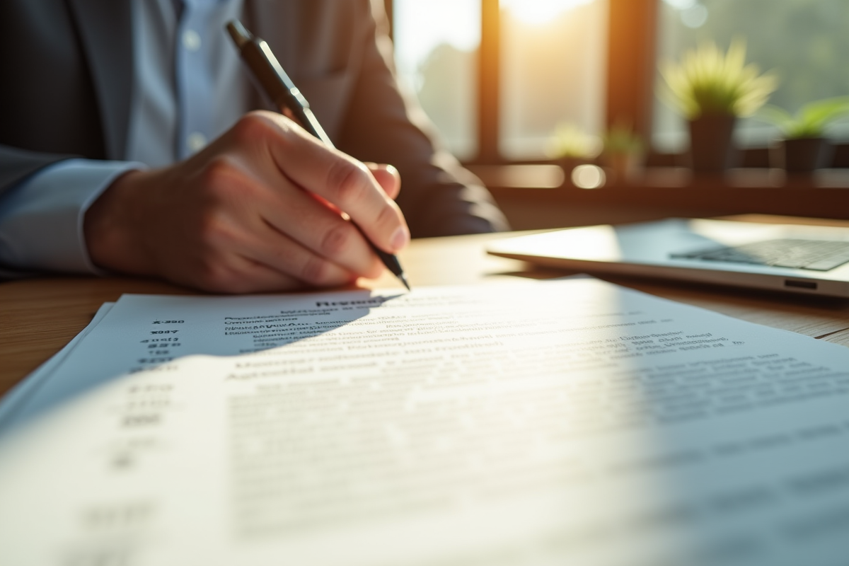 Main signant un contrat de location au bureau