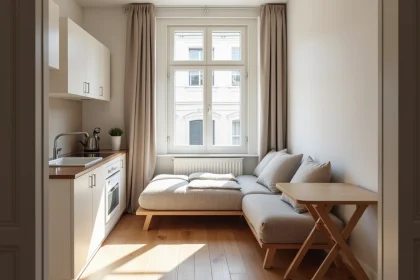 Studio meubl&eacute; moderne &agrave; La Roche-sur-Yon avec cuisine &eacute;quip&eacute;e et espace de vie optimis&eacute; pour un loyer ma&icirc;tris&eacute;