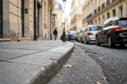 Trottoir en ville avec une bordure en béton gris