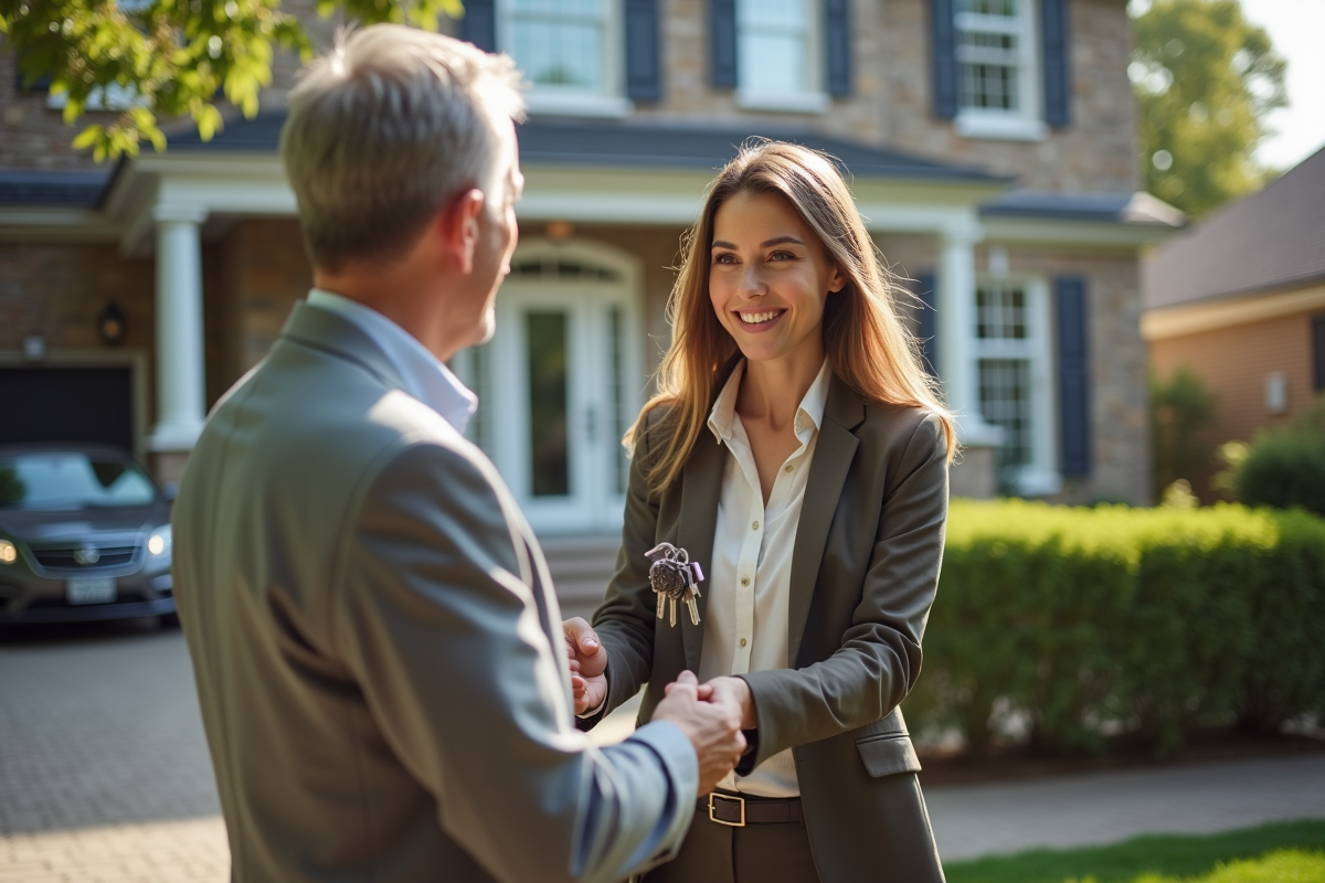 Jeune agente immobiliere serrant la main d